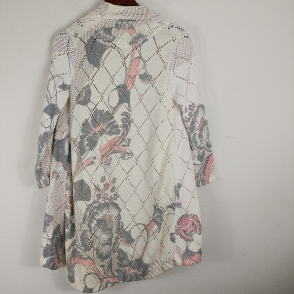 Anthropologie Knitted & Knotted Cream Floral Open Front Cardigan Sweater Size XS - Picture 9 of 11